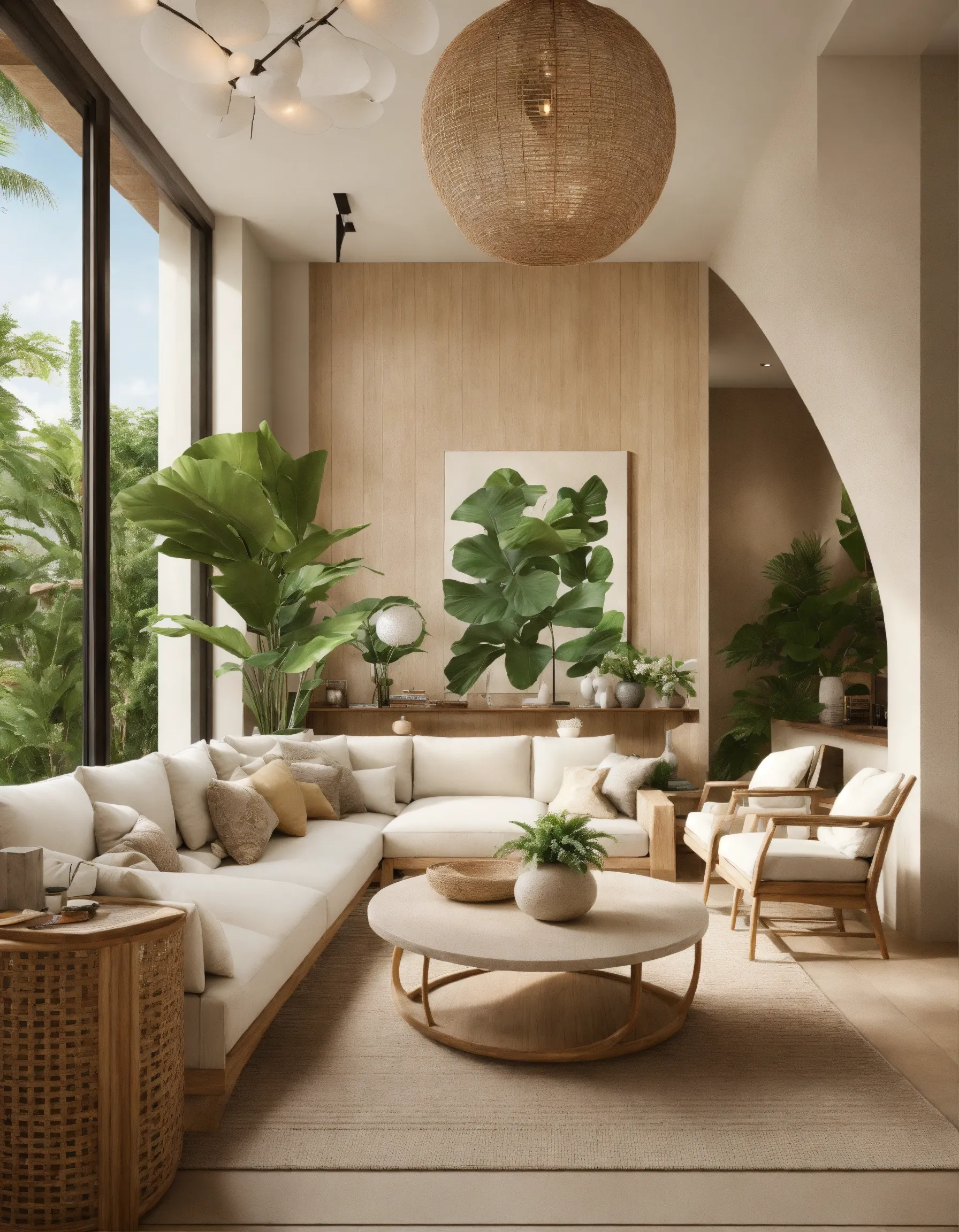 Handgemaakte houten bank met natuurlijke stoffen